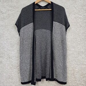 St John Open Cardigan Womens Medium Black Gray Short Sleeve Sweater Sequins READ